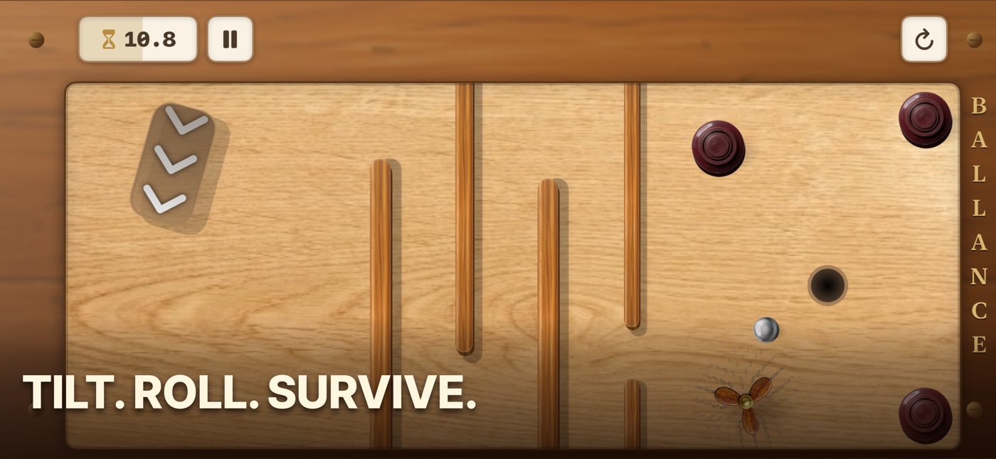 Ballance gameplay: a marble tilting through a floating wooden maze